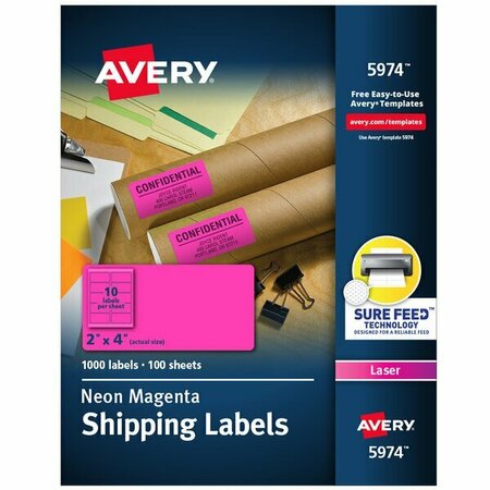AVERY 2'' x 4'' Neon Magenta Shipping Labels, 1000PK 1545974